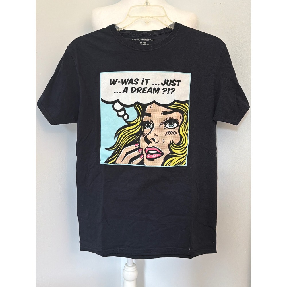 Fashion Nova Men Black Pop Art Comic Graphic Tee Shirt Was It A Dream Size M